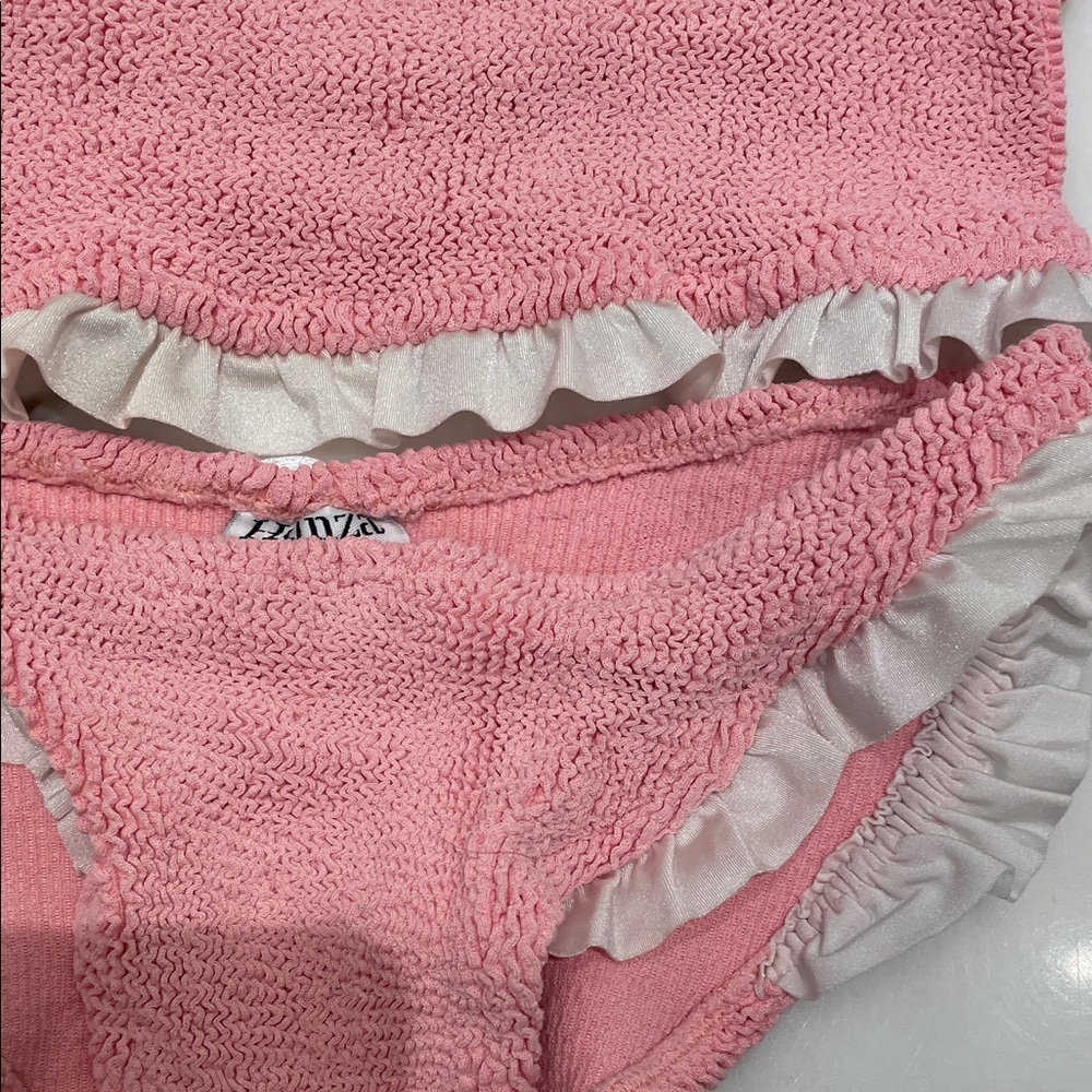 Hunza G Pink Ruffled Bandeau Bikini Set - Picture 3 of 5